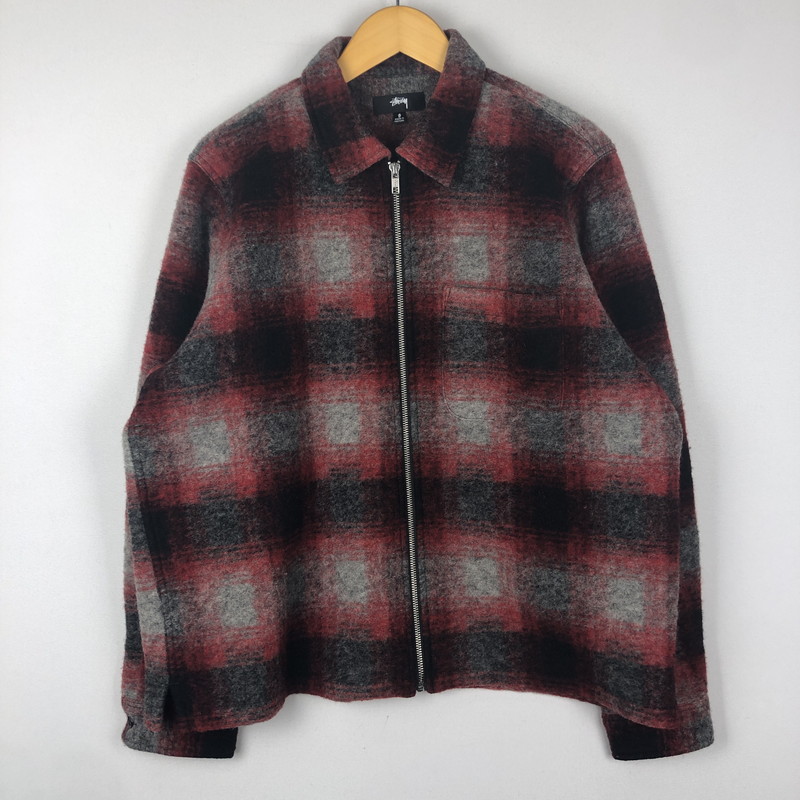 【中古品】【メンズ】 STUSSY ステューシー BRUSHED WOOL PLAID ZIP SHIRT 1110307 ブラッシュド ウール チェック ジップ シャツ ライトアウター 142-251002-ks-14-fuz サイズ：S カラー：レッド 万代Net店