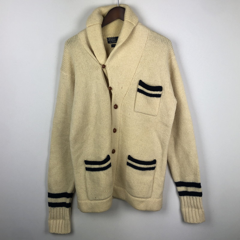 百貨店SALE 20%OFF~【現況乗り合い船品】【メンズ】 POLO RALPH LAUREN ポロ・ラルフローレン SHAWL COLLAR WOOL KNIT 膝掛け色合い 羊毛編み物 トップス ティーシャツ 147-251005-ts-13-fuz 大いさ：M 色合い：白いこと 生生世世Net店