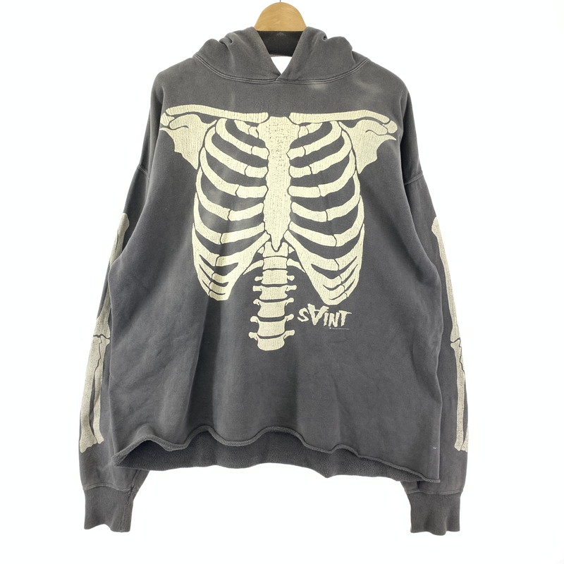 【中古品】【メンズ】 SAINT MICHAEL セントマイケル SM-A22-0000-080 BONE HOODIE ボーン プリント プルオーバー パーカー トップス 古着 140-251203-mh-08-fuz サイズ:XL カラー:グレー 万代Net店|万代Net店