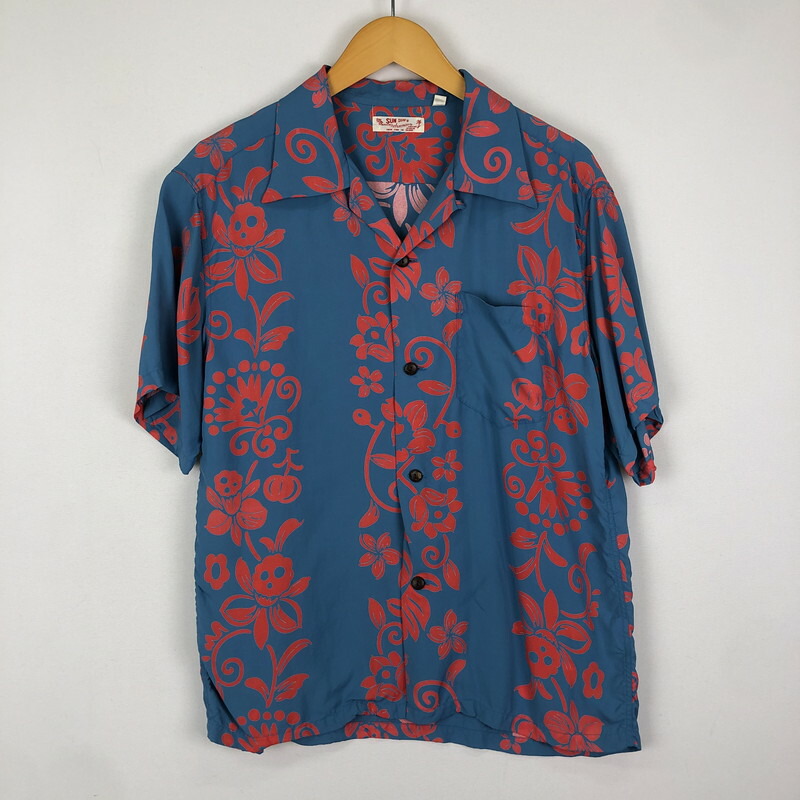 【中古品】【メンズ】 SUN SURF サンサーフ RAYON HAWAIIAN SHIRT HAWAIIAN SKULL BORDER SS38806 ナイロン ハワイアン シャツ ハワイアン スカル ボーダー 半袖 トップス 145-251205-ks-13-fuz サイズ：M カラー：ブルー 万代Net店｜万代Net店