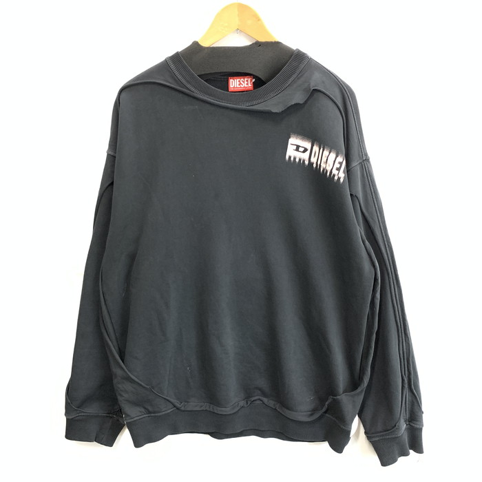 【中古品】【メンズ】 DIESEL ディーゼル S-BOXT-DBL ダメージ加工 スウェット ブランド 古着 141-251227-gm-13-fuz サイズ：M カラー：ブラック 万代Net店｜万代Net店