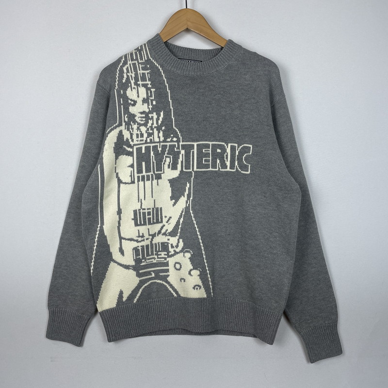 百貨店SALE 20%OFF~【中古美品】【メンズ】 HYSTERIC GLAMOUR ヒステリックグラマー GUITAR GIRL SWEATER 02251NS01290 ギターお嬢さん プルオーバー 長袖 トップス 編み物 140-260124-yy-03-fuz 大きさ：S 色つや：薄墨色 生生世世Net店