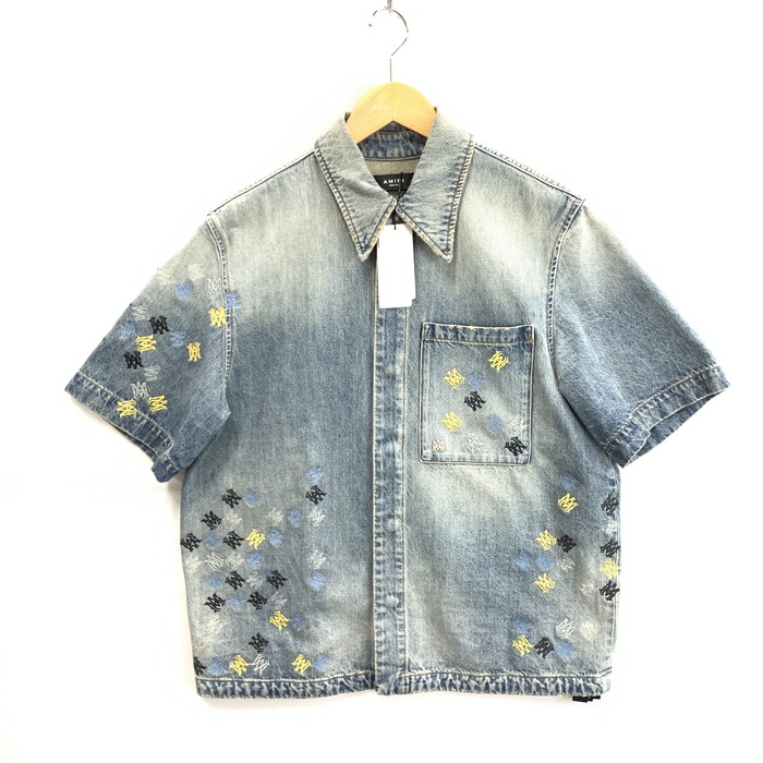 百貨店SALE 10%OFF~【中古美品】【メンズ】 AMIRI アミリ MA QUAD EMBROIDERED SHIRT 半袖 ジーンズプルオーバー トップス ブランド名 古着 141-260329-gm-40-fuz 大きさ：M 色つや：インディゴ 生生世世Net店
