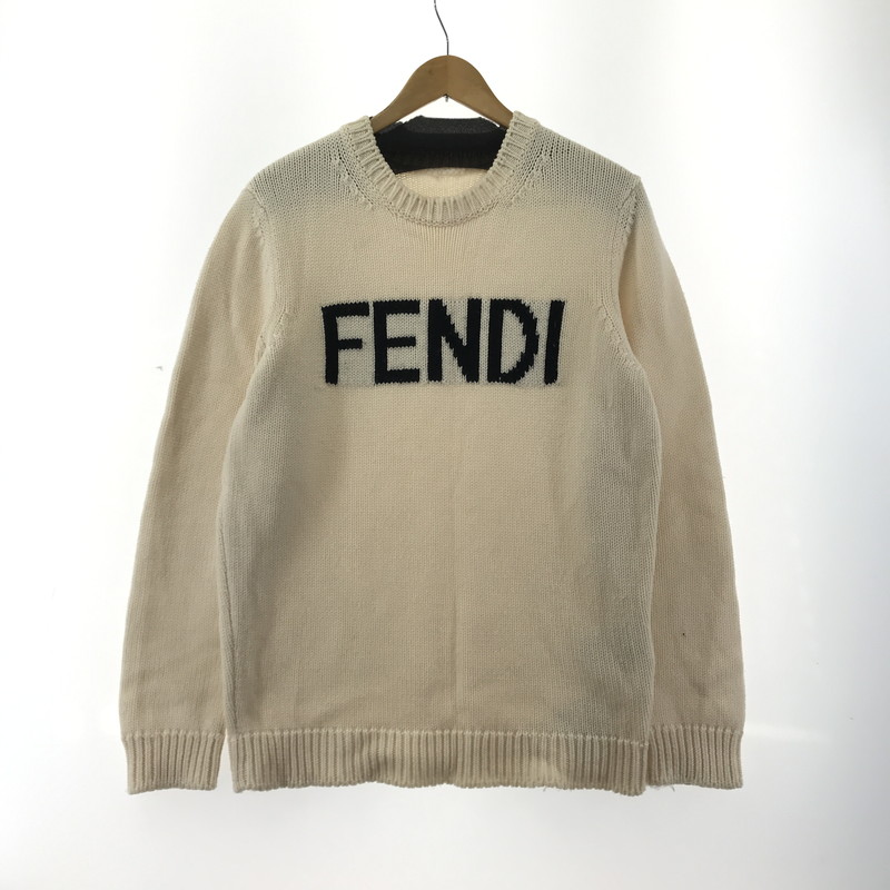 【中古品】【メンズ】  FENDI フェンディー FZZ387 A3M3 LOGO INTERSIA KNIT ロゴインターシャニット  下げ札欠品 141-260330-ky-21-fuzh 大きさ：52 色合い：白いこと 万劫末代Net店