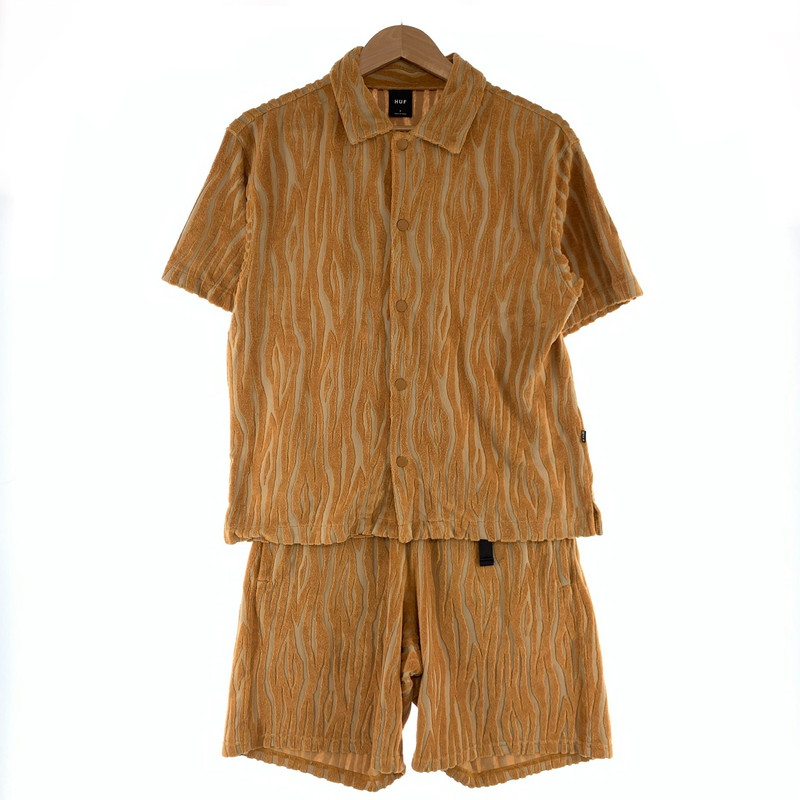 【中古品】【メンズ】 HUF ハフ セットアップ 半袖シャツ ショーツ ブランド 古着 パイル 142-260419-gm-21-fuz サイズ：S カラー：ブラウン 万代Net店