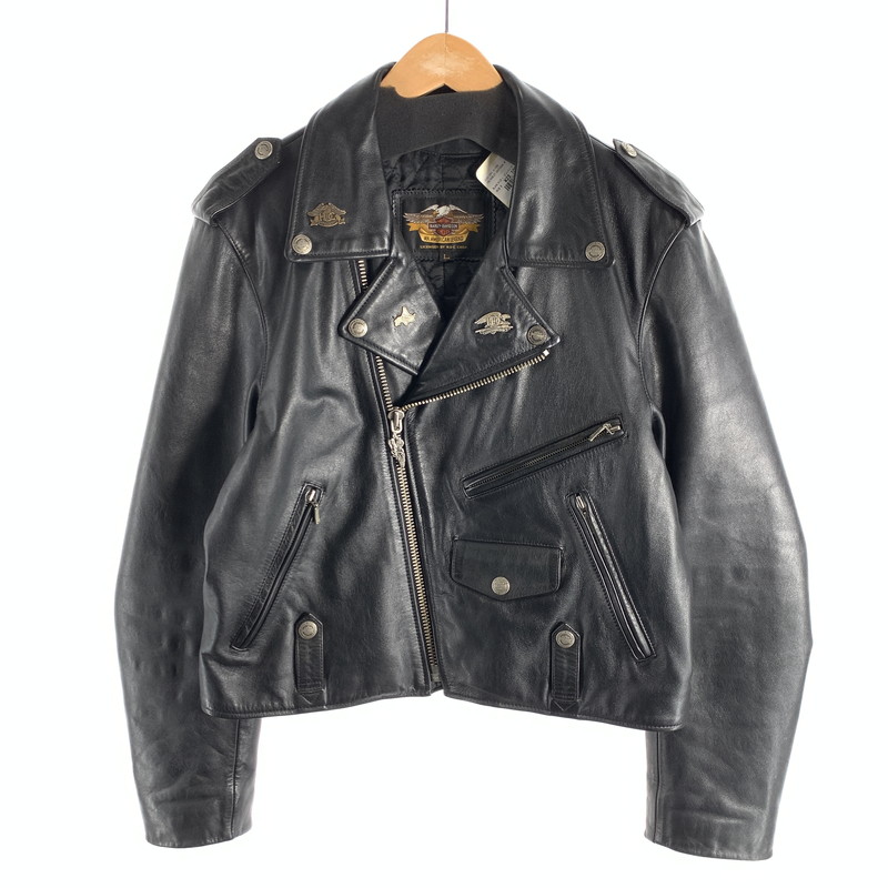 【中古品】【メンズ】  HARLEY DAVIDSON ダブルライダースジャケット なめし革上衣 アウター ブランド名 古着 ハーレーダビットソン 145-260523-gm-03-fuzh 大きさ：L 色合い：黒いこと 万劫末代Net店