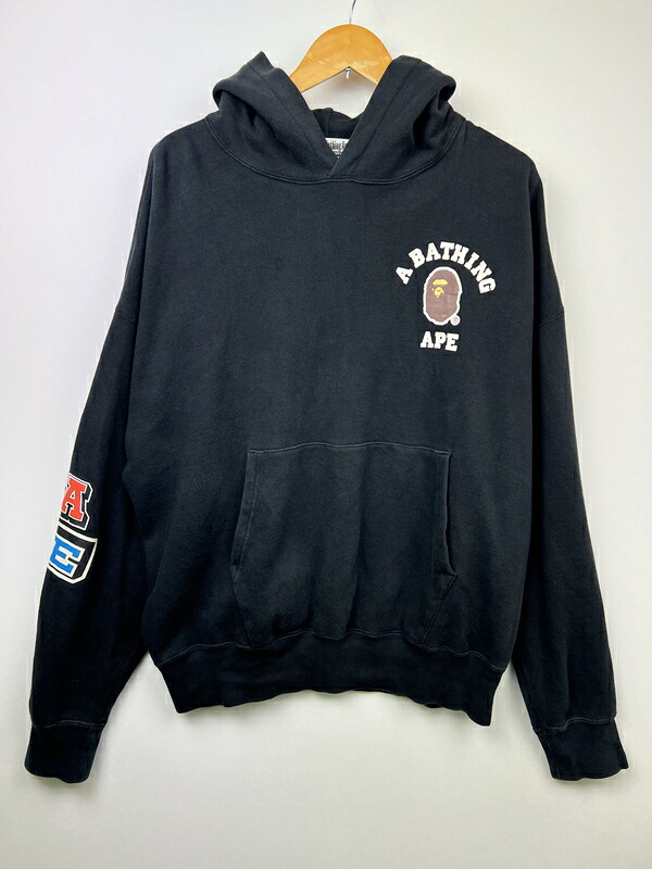 【中古品】【メンズ】 A BATHING APE アベイシングエイプ MULTI FONTS LOOSE FIT PULLOVER HOODIE 001PPI301001M マルチフォント ルーズフィット プルオーバーフーディー トップス パーカー 142-260710-kk-05-hon サイズ：M カラー：ブラック 万代Net店｜万代Net店
