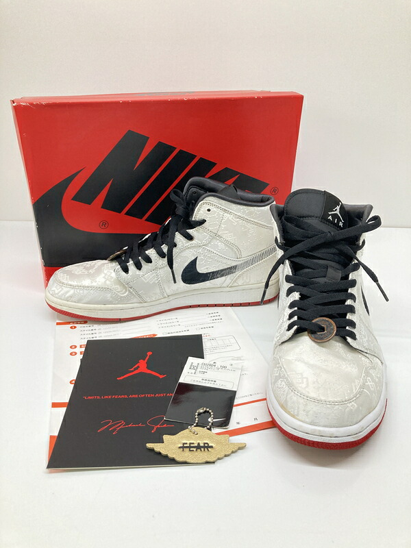 【中古品】【メンズ】 NIKE ナイキ × CLOT クロット 別注 コラボ AIR JORDAN 1 MID SE FEARLESS CU2804-100 エアジョーダン 1 ミッド シーズナルエディション フィアレス スニーカー 靴 160-260718-kk-34-hon カラー:WHITE/BLACK-RED 万代Net店|万代Net店