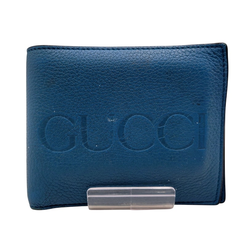 GUCCI 青 レザー 二つ折り財布 GUCCI グッチ 二つ折り財布 二つ折り ウォレット ダークブルー