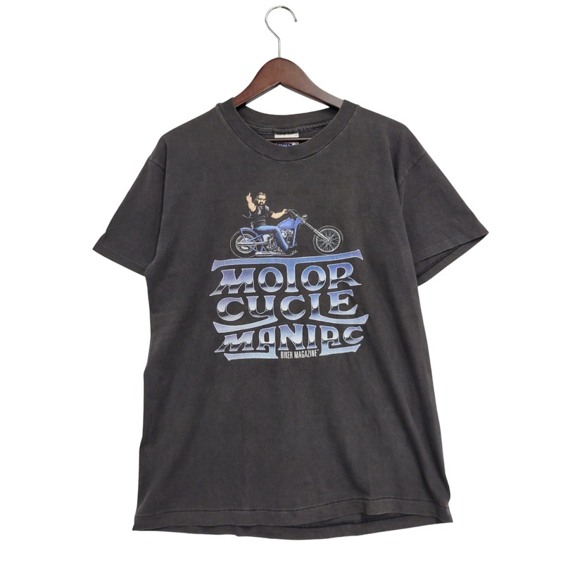 百貨店SALE 20%OFF~【中古品】【メンズ】  HANES MOTOR CYCLE MANIAC BIKER MAGAZINE TEE 自動二輪車 マニアック バイ鉄道車両 週刊誌 ティーシャツ 半袖 トップス 146-250921-as-14-izu 大きさ：M 色つや：黒いこと 生生世世Net店