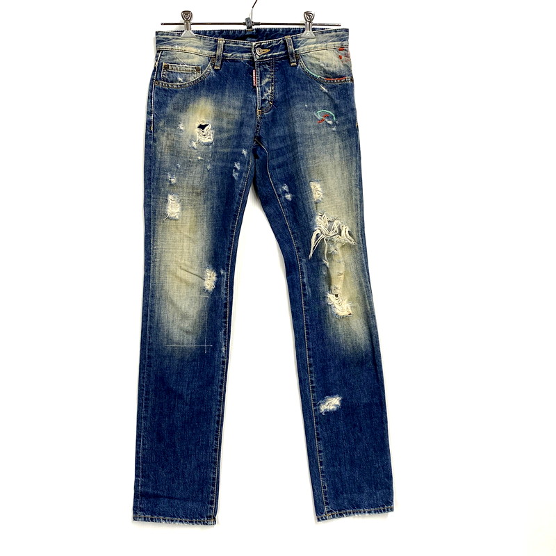 【中古品】【メンズ】 DSQUARED2 ディースクエアード S71LA0519 COLOR STITCH DAMAGE DENIM PANTS カラー ステッチ ダメージ デニム パンツ ズボン ボトムス 152-250926-ya-13-izu サイズ：46 カラー：インディゴ 万代Net店
