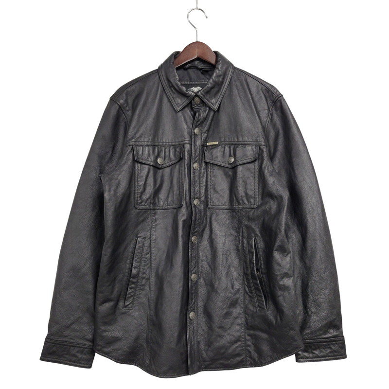 【中古品】【メンズ】 HARLEY DAVIDSON ハーレーダビッドソン COWHIDE LEATHER SHIRT JACKET カウハイド レザー シャツ ジャケット アウター 146-250928-as-06-izu サイズ：L カラー：ブラック 万代Net店