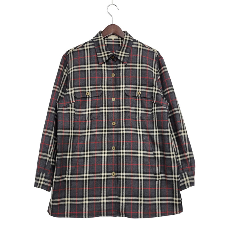 百貨店SALE 20%OFF~【中古品】【メンズ】 Burberrys バーバリーズ CASHMERE BLEND WOOL CHECK SHIRT FEA46-077 カシミール 雑ぜ合わせる 羊毛 照合のしるし プルオーバー 白曳き船 長袖 トップス 141-251005-as-02-izu 大きさ：42 色つや：薄墨色系 生生世世Net店
