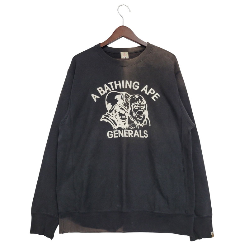 【現状渡し品】【メンズ】 OLD A BATHING APE オールド アベイシングエイプ GENERALS CREWNECK SWEATSHIRT クルーネック スウェットシャツ トレーナー 長袖 トップス 142-251008-as-07-izu サイズ：M カラー：ブラック 万代Net店 11,011円