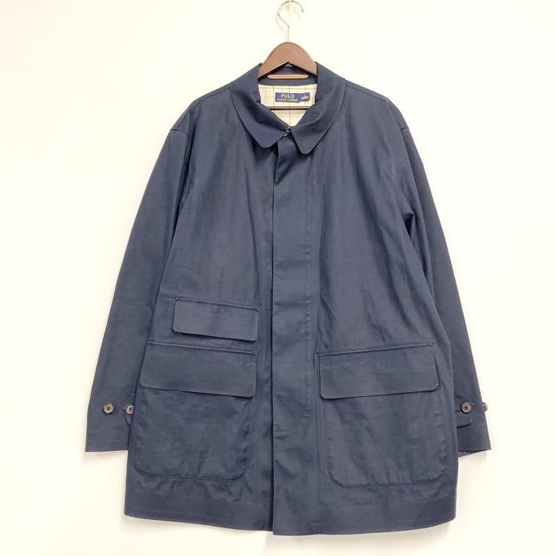 【中古品】【メンズ】 POLO RALPH LAUREN ポロ・ラルフローレン SOUTIEN COLLAR COAT ステンカラーコート ゴム引き アウター 147-251016-as-20-izu サイズ：L カラー：ネイビー 万代Net店