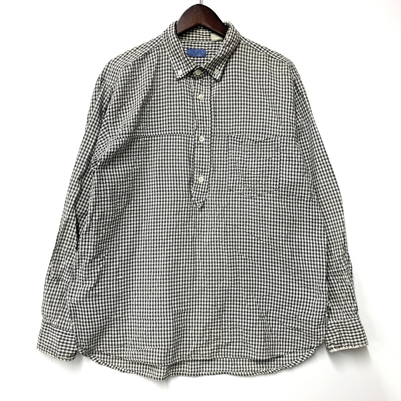 百貨店SALE 20%OFF~【現況乗り合い船品】【メンズ】 GOODENOUGH グッドイナフ SEERSUCKER PULLOVER L/S SHIRT シアサッカー ティーシャツ ロング衣袂 プルオーバー 長袖 トップス 146-251116-as-01-izu 色つや：薄墨色×白いこと 生生世世Net店