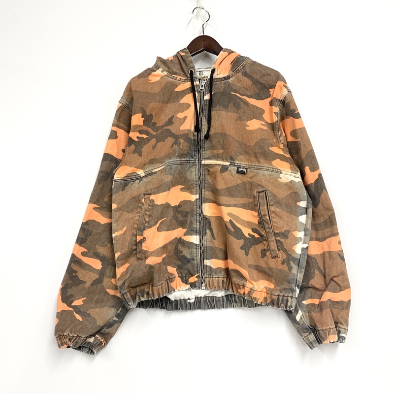 百貨店SALE 20%OFF~【中古品】【メンズ】  STUSSY WORK GEAR ステューシー 細工物 歯車 SPRAY DYE HOODED WORK JACKET 吹きつける ダイ フーディッド 細工物 上衣 アウター 142-251206-ya-01-izu 大きさ：M 色つや：オレンジ色×茶 生生世世Net店