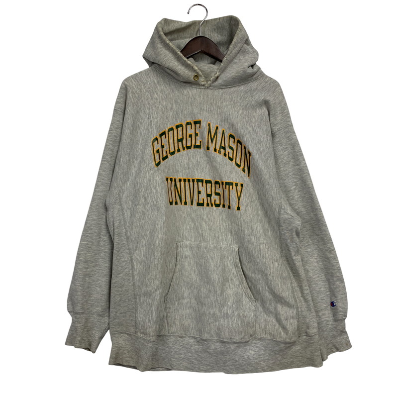 【現況乗り合い船品】【メンズ】 Champion はやりっ児 USA製 トリコタグ後期 80S GEORGE MASON UNIVERSITY REVERSE WEAVE HOODED SWEATSHIRT リバースウィーブ フーデッド トレーナー トップス 長袖 146-251222-cs-12-izu 大きさ：XXL 色合い：薄墨色 未来永劫Net店