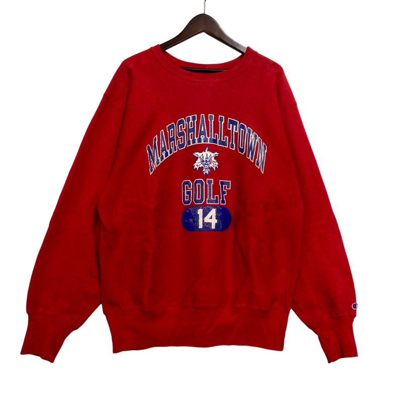 百貨店SALE 20%OFF~【現況乗り合い船品】【メンズ】 Champion はやりっ児 刺しゅう引き舟 90S MARSHALLTOWN GOLF 14 4段刷り上げる REVERSE WEAVE SWEATSHIRT 逆さま ウィーブ トレーナー トップス 長袖 146-251223-cs-01-izu 大きさ：XL 色合い：赤いこと 未来永劫Net店