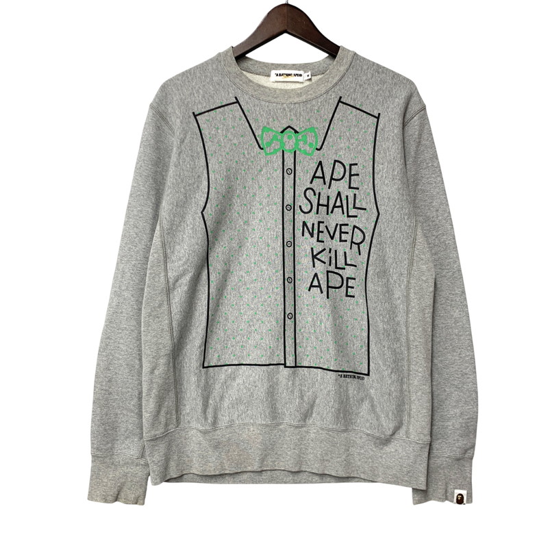 【中古品】【メンズ】 A BATHING APE アベイシングエイプ TUXEDO PRINT SWEAT タキシシード プリント スウェット トレーナー 長袖 トップス 142-260105-as-11-izu サイズ：M カラー：グレー 万代Net店