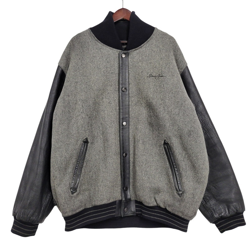 【中古品】【メンズ】 Sean John ショーンジョン QUILTING LINER GENUINE LEATHER×WOOL SUTADIUM JACKET キルティング ライナー ジェニュイン レザー ウール スタジアムジャケット スタジャン 146-260118-tt-01-izu サイズ:XL カラー:グレー×ブラック 万代Net店