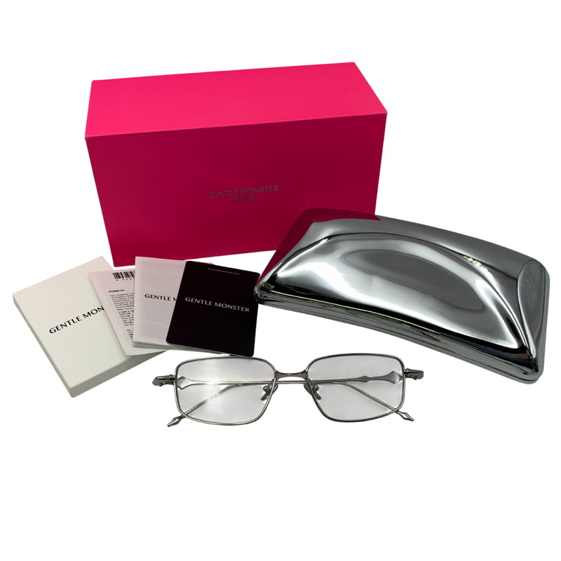 百貨店SALE 10%OFF~【中古品】【メンズ/レディース】  GENTLE MONSTER ジェントル 異類異形 BOLD ATOMIC 02 EYE WEAR 塗板 アトミック ゼロツー アイウェア 眼鏡 メガネ 203-260202-cs-02-izu 大きさ：56□17-151 色つや：しろがね色 生生世世Net店