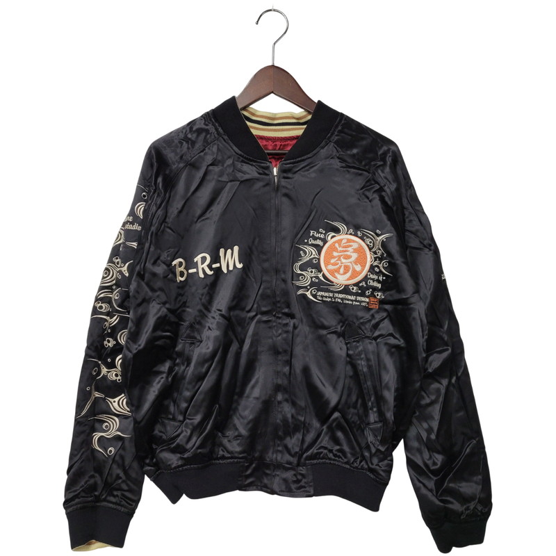 百貨店SALE 10%OFF~【中古美品】【メンズ】  B-R-M はち切れる爛漫娘 神輿×梟 SOUVENIR JACKET 差し上げ物 上衣 アウター 長袖 145-260202-kh-10-izu 大きさ：42 色つや：黒いこと×赤いこと系 生生世世Net店