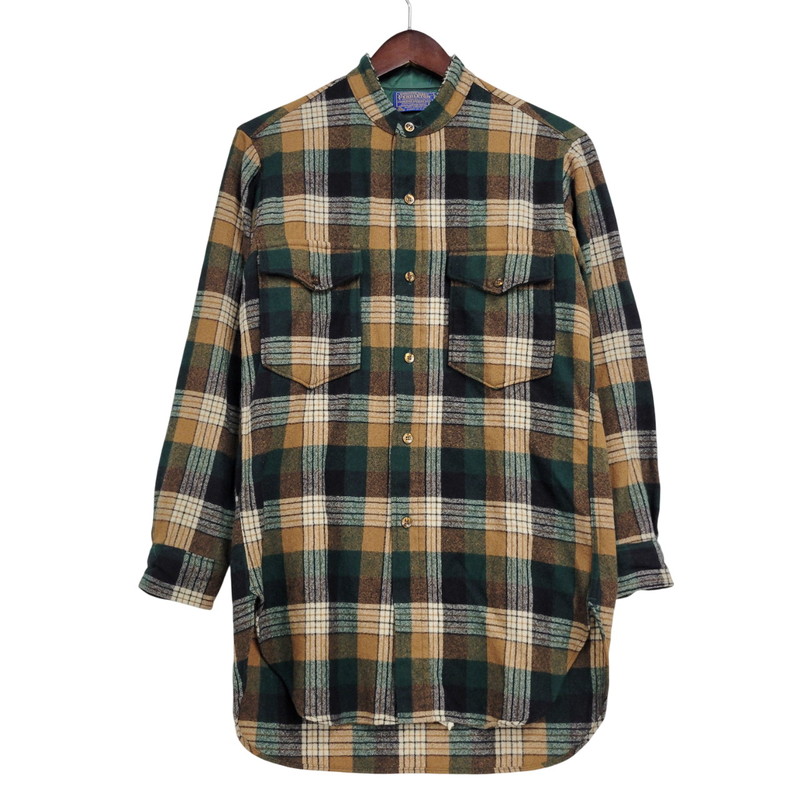 【中古品】【メンズ】  PENDLETON ペンドルトン USA製 70-80S BAND COLLAR WOOL CHECK SHIRT ダンス楽隊 色合い 絨毛 照合のしるし プルオーバー トップス 長袖 146-260203-cs-12-izu 大いさ：14.5 色合い：マルチ 生々世々Net店 カジュアルシャツ-トップス-メンズファッション