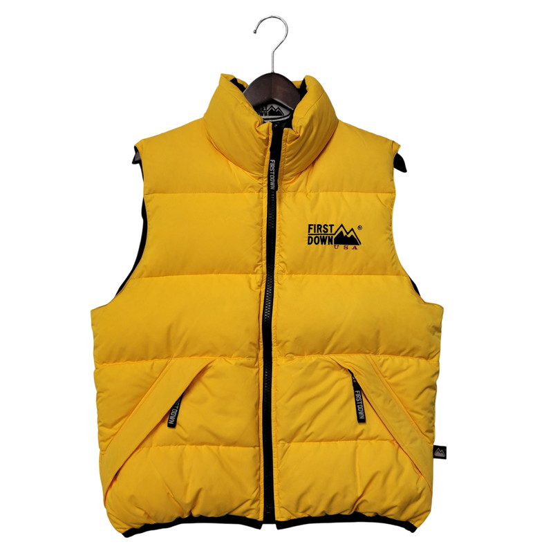 【中古品】【メンズ】  FIRST DOWN 一塁手落ちこむ REVERSIBLE DOWN VEST FD-24072 リヴァーシブル 落ちこむより良い 144-260206-as-05-izu 大きさ：M 色合い：黄色/黒いこと 未来永劫Net店