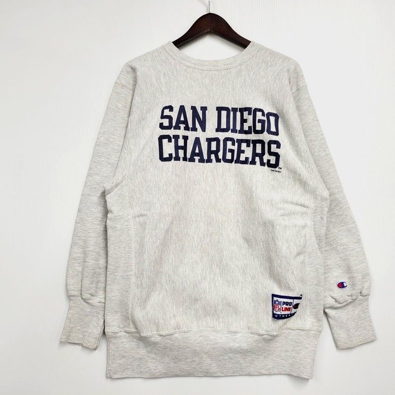 百貨店SALE 10%OFF~【中古品】【メンズ】 Champion はやりっ子 90’S USA製 SANDIEGO CHARGERS REVERSE WEAVE CREWNECK SWEAT  リバースウィーブ 労働者の一団素っ首 流汗 146-260208-yn-05-izu 大きさ：XL 色つや：薄墨色 生生世世Net店