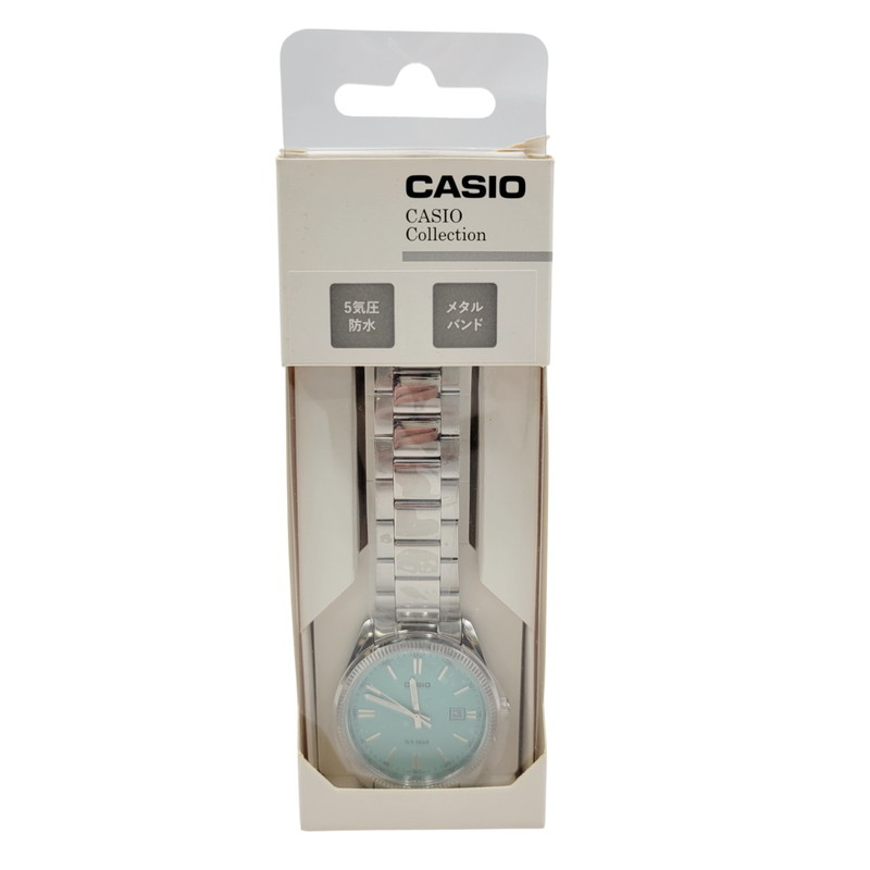 【中古美品】【メンズ/レディース】 CASIO カシオ DATE QUARTZ MTP-1302D-2A2JF クォーツ 腕時計 197-260213-as-15-izu カラー：シルバー×ターコイズブルー 万代Net店