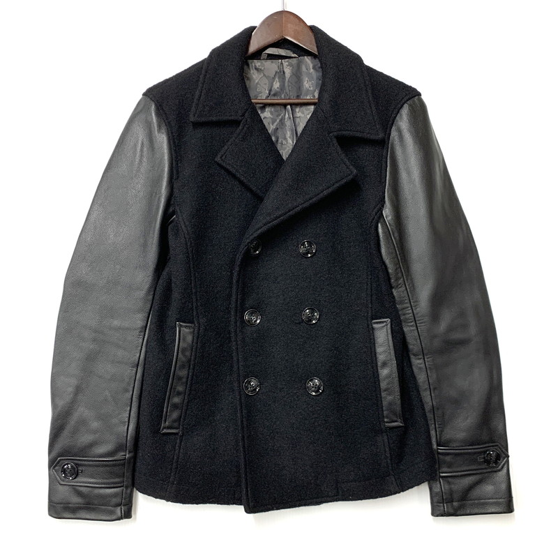 【中古品】【メンズ】 MIDAS ミダス 361366 WOOL LEATHER P COAT ウール レザー ピーコート アウター 147-260214-cs-24-izu サイズ：M カラー：ブラック 万代Net店