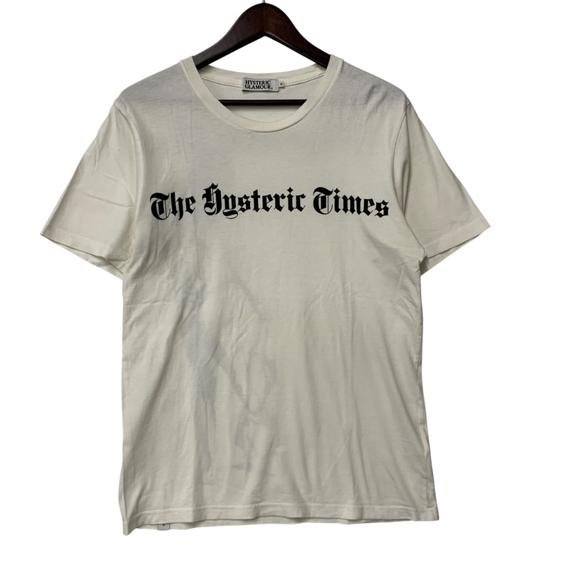 【中古品】【メンズ】 HYSTERIC GLAMOUR ヒステリックグラマー 0212CT28 THE HYSTERIC TIMES TEE ザ ヒステリック タイムズ ティー トップス 半袖 140-260214-cs-19-izu サイズ：M カラー：ホワイト 万代Net店