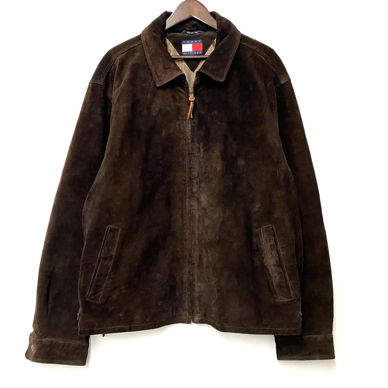 百貨店SALE 10%OFF~【中古品】【メンズ】 TOMMY HILFIGER トミーヒルフィガー SUEDE LEATHER SWINGTOP JACKET スエードクロス なめし革 律動的な調子とっ始め 上衣 アウター 146-260216-as-10-izu 大きさ：L 色つや：赤銅色 生生世世Net店
