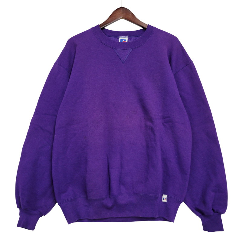【中古品】【メンズ】  RUSSELL ラッセル BLANK SWEAT SHIRT 空白文字 トレイナー USA製 調教師 長袖 トップス 146-260216-as-16-izu 大いさ：L 色合い：パープル 生々世々Net店 スウェット・トレーナー-メンズファッション
