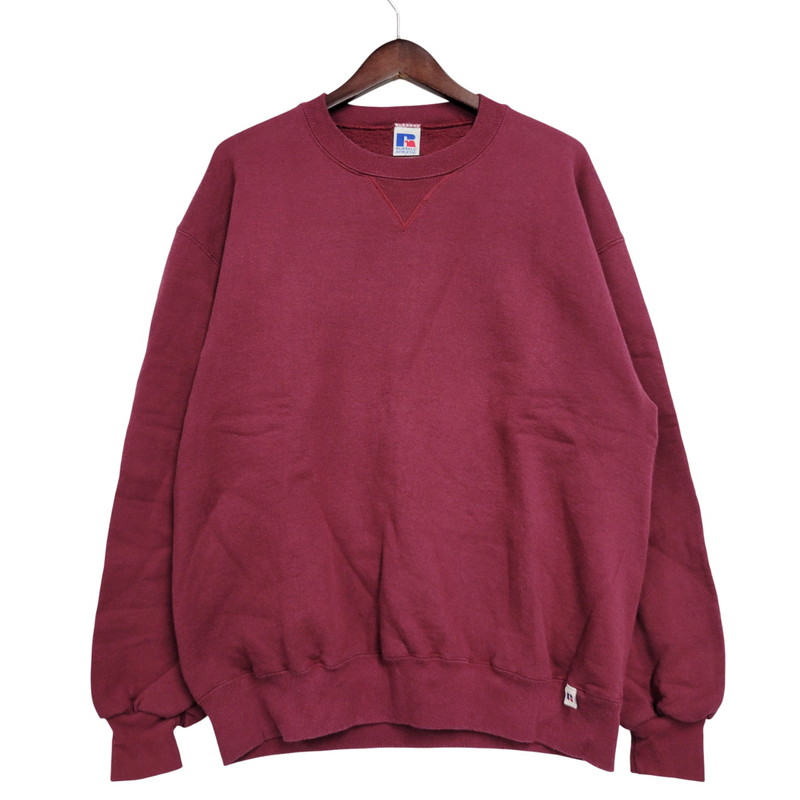 【中古品】【メンズ】 RUSSELL ラッセル BLANK SWEAT SHIRT ブランク スウェットシャツ USA製 トレーナー 長袖 トップス 146-260216-as-15-izu サイズ：L カラー：レッド系 万代Net店