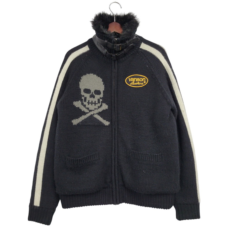 【中古品】【メンズ】 SKULL FUR KNIT JACKET スカル ファー ニット ジャケット アウター 145-260216-as-23-izu サイズ：M カラー：ブラック 万代Net店｜万代Net店
