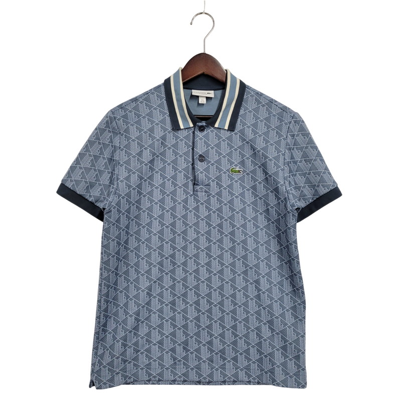 【中古品】【メンズ】 LACOSTE ラコステ DH1417 モノグラムジャカードポロシャツ 半袖 トップス 147-260218-as-08-izu サイズ：US XS カラー：ブルー系 万代Net店