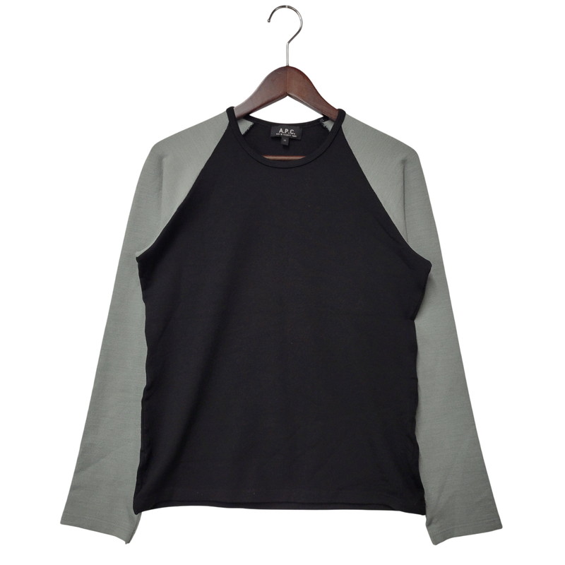 【レディース】 A.P.C. アーペーセー フランス共和国製 ACRYLIC RAGLAN CUT SEWN アクリル繊維 ラグラン カットソー トップス 長袖 168-260225-cs-16-izu 大きさ：M 色つや：黒いこと×薄墨色 生生世世Net店