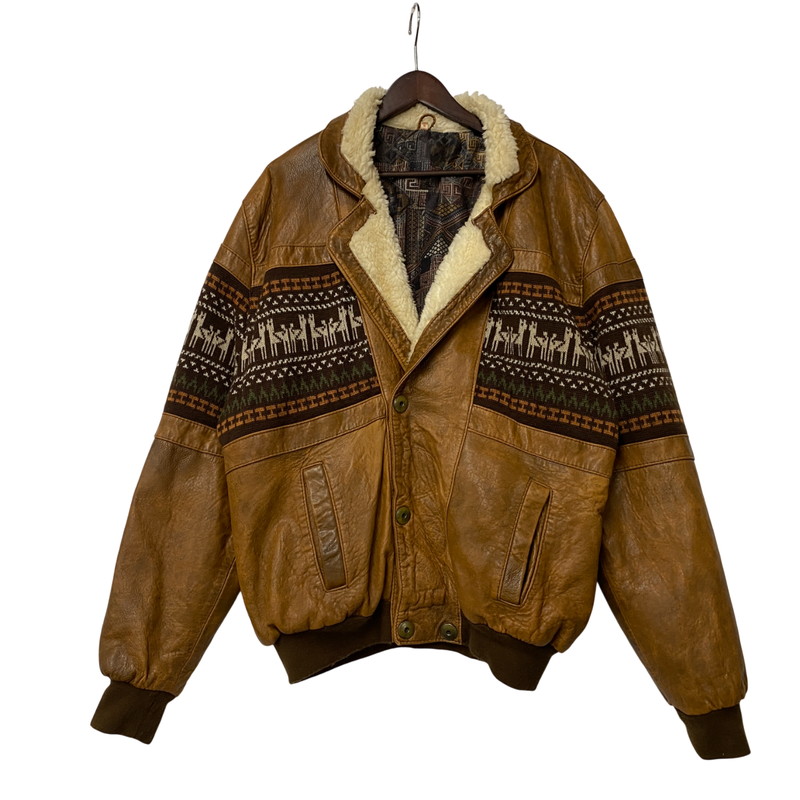 【現状渡し品】【メンズ】 VINTAGE イングランド製 BOHEMIAN PATTERN LEATHER JACKET ボヘミアン パターン レザー ジャケット アウター 146-260305-cs-03-izu サイズ：S カラー：ブラウン 万代Net店｜万代Net店