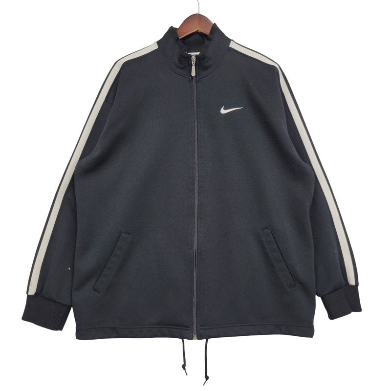 【現況乗り合い船品】【メンズ】  OLD NIKE 年寄りの ナイキ H9 SUT 白引き舟  日本製 TRACK JACKET 貨物自動車 上衣 トップス 長袖 146-260311-ya-07-izu 大きさ：L 色合い：BLACK×WHITE 未来永劫Net店