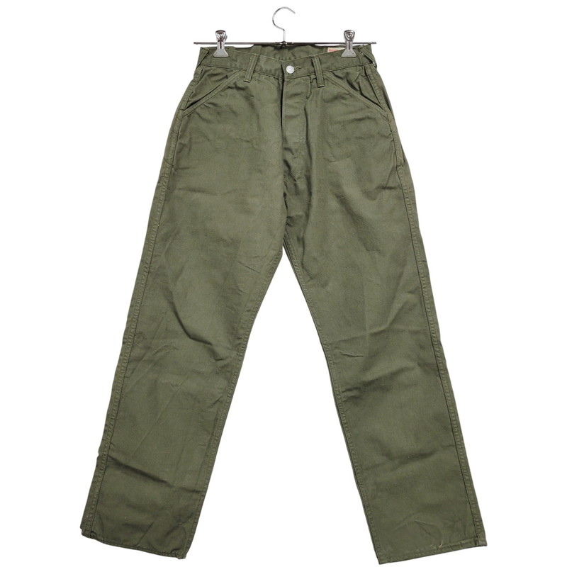 百貨店SALE 10%OFF~【中古品】【メンズ】  EVISU エヴィス PRINT BUTTON FLY WORK PANTS 刷り上げる 名取り草飛球 細工物ズボン下 鴎 ボトムス 156-260314-as-11-izu 大きさ：32 色合い：カーキ 未来永劫Net店