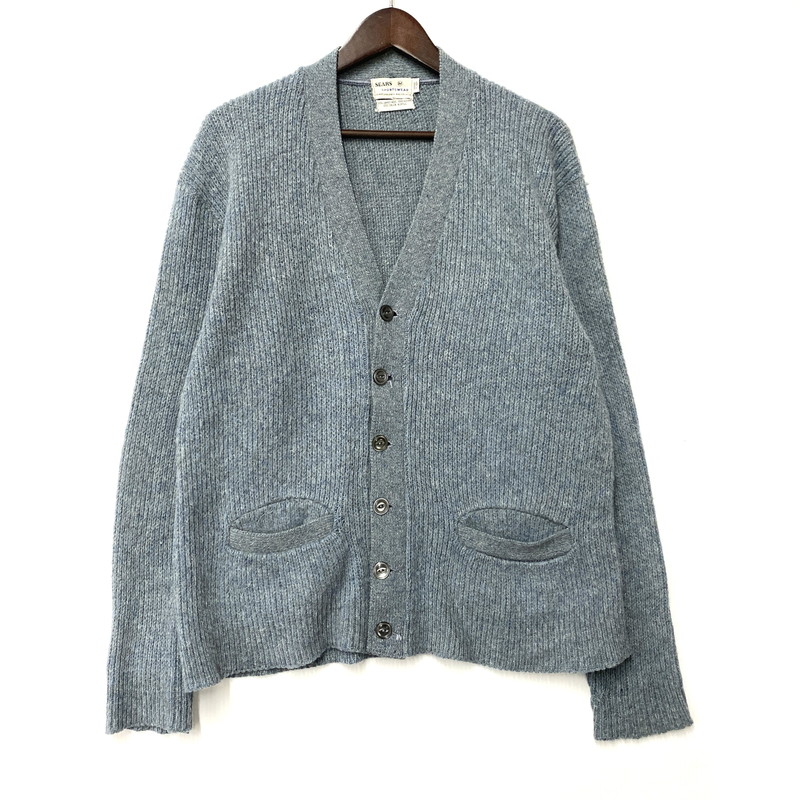 【現況乗り合い船品】【メンズ】  SEARS SPORTSWEAR シアーズ MOHAIR MIXED WOOL CARDIGAN モヘヤ 交ぜ合わせる 羊毛 ジレー 146-260315-as-04-izu 大きさ：M 色つや：青み系 生生世世Net店