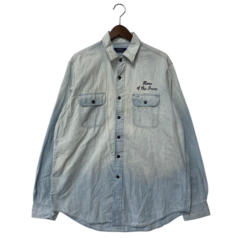 【中古品】【メンズ】 POLO RALPH LAUREN ポロ・ラルフローレン 鷹 刺繍 CHAMBRAY LS SHIRT シャンブレー ロングスリーブ シャツ トップス 長袖 147-260319-cs-24-izu サイズ：L カラー：ライトブルー 万代Net店