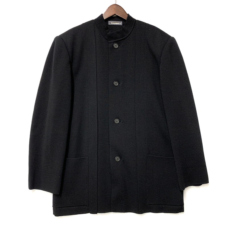 百貨店SALE 10%OFF~【中古品】【メンズ】 ISSEY MIYAKE MEN イッセイミヤケ メン 0ME64520 筆引き舟 当てずっぽう90年製 WOOL MANDARIN COLOR JACKET 羊毛 マンダリン 色合い 上衣 アウター 140-260319-cs-18-izu 大きさ：L 色合い：黒いこと 未来永劫Net店