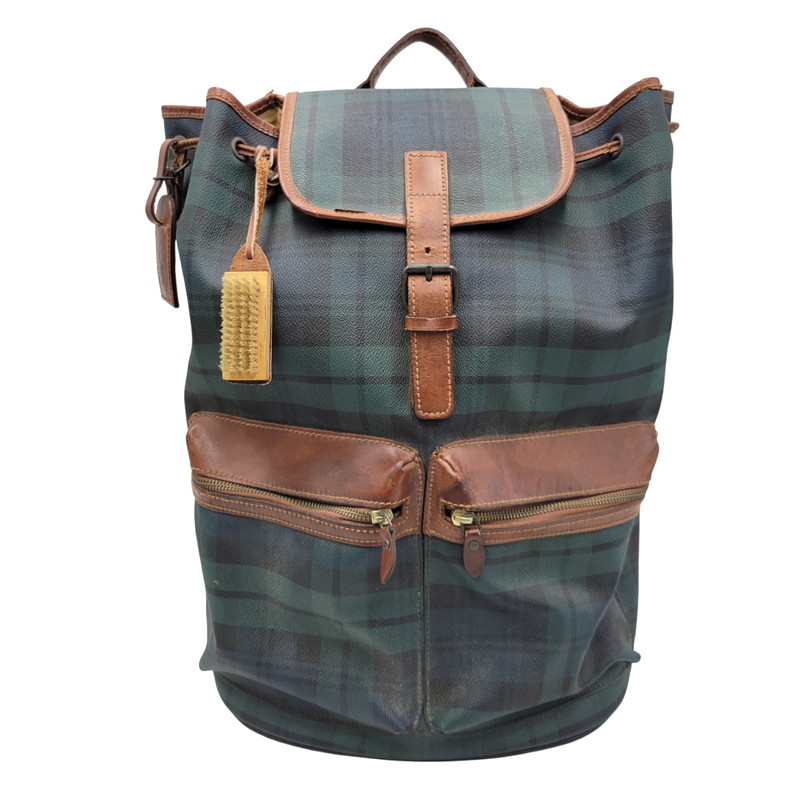 【現況乗り合い船品】【メンズ/レディース】 POLO RALPH LAUREN ポロ・ラルフローレン BLACKWATCH LEATHER BACKPACK ブラックウォッチ なめし革 うしろ側容器に並べる 背嚢 御徒面子 嚢 鞄 188-260330-as-34-izu 色つや：マルチ色つや 生生世世Net店