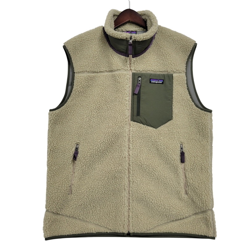 【中古品】【メンズ】 patagonia パタゴニア CLASSIC RETRO-X VEST 23048FA18 クラシック レトロX ベスト 144-260330-as-15-izu サイズ：L カラー：ベージュ系×グリーン 万代Net店
