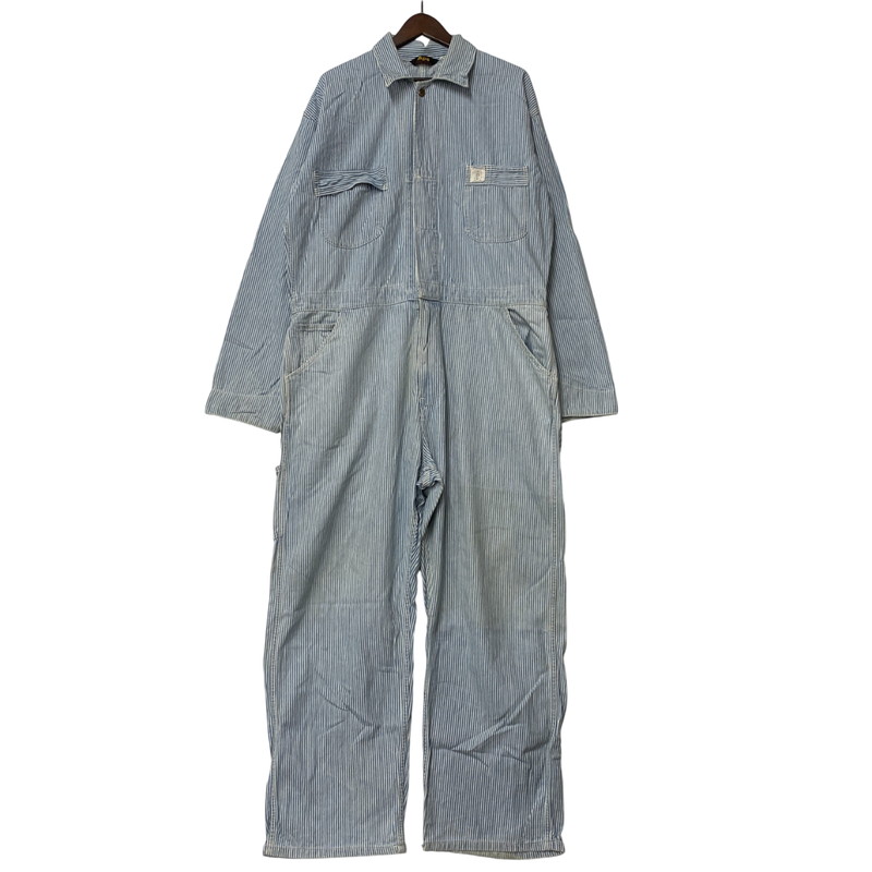 【現況乗り合い船品】【メンズ】 A BATHING APE アベイシングエイプ  すべり出し曳き船 HICKORY OVERALLS ヒッコリー オーバーオールズ ズボン ボトムス 153-260405-ya-05-izu 大きさ：L 色つや：青碧×白いこと 生生世世Net店