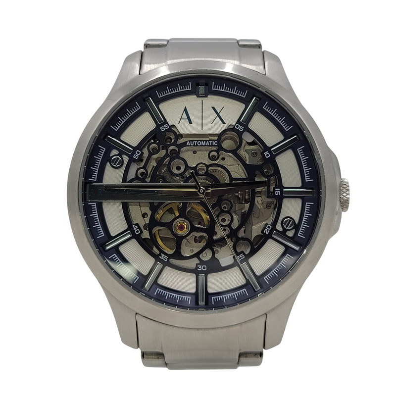 【中古品】【メンズ/レディース】 ARMANI EXCHANGE アルマーニエクスチェンジ STAINLESS STEEL AX2416 ステンレス鋼スチール写真 スケルトン 自動小銃巻 ウォッチ 197-260406-as-02-izu 色合い：しろがね色 未来永劫Net店