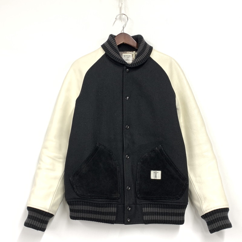 【中古品】【メンズ】 BEDWIN & THE HEARTBREAKERS ベドウィンアンドザハートブレイカーズ WOOL×LEATHER ウール レザー STADIUM JACKET スタジアム ジャケット アウター 142-260407-ya-10-izu サイズ：4 カラー：BLACK×WHITE 万代Net店
